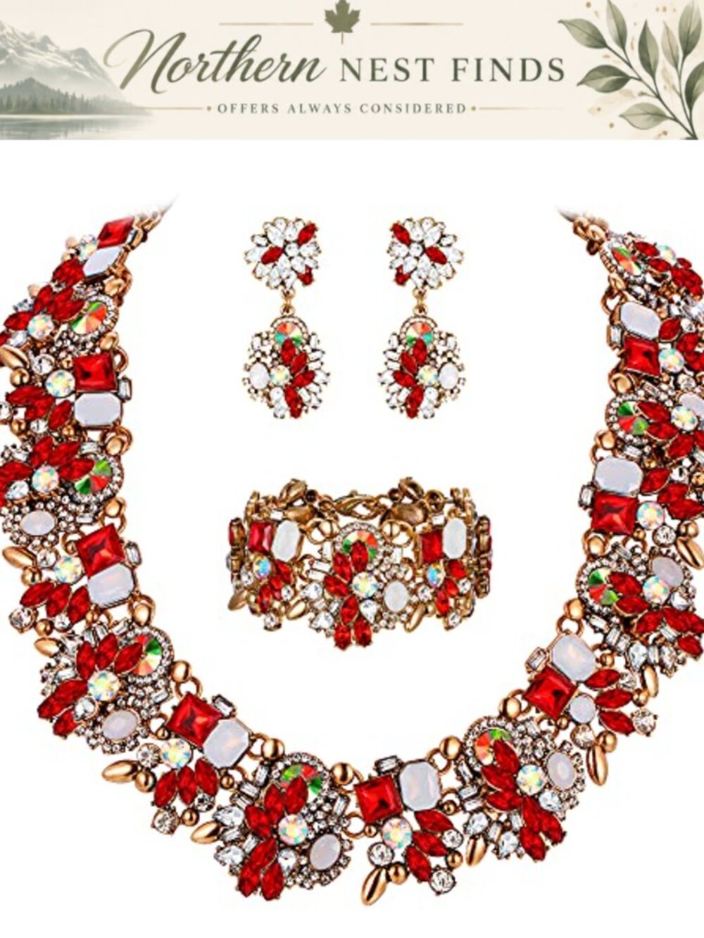Women's Crystal Wedding Bridal Jewelry Set Choker Necklace Earrings Bracelet